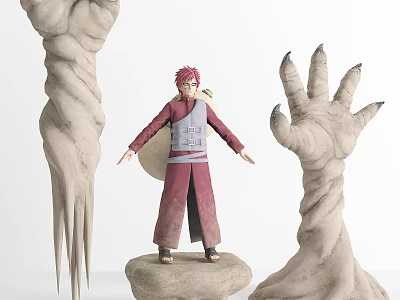 Red Haired Game Character In Red Robe Standing On Stone Platform With Rocky Arms 3d model
