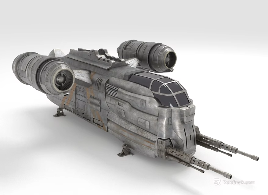 Sci Fi Spaceship Model With Metallic Exterior Dual Engines And Weapon Systems 3d model 