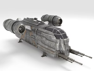 Sci Fi Spaceship Model With Metallic Exterior Dual Engines And Weapon Systems 3d model