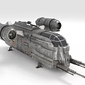 Sci Fi Spaceship Model With Metallic Exterior Dual Engines And Weapon Systems 3d model