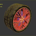 Premium Car Tire Featuring Red Alloy Wheel Rim And Modern Spoke Design