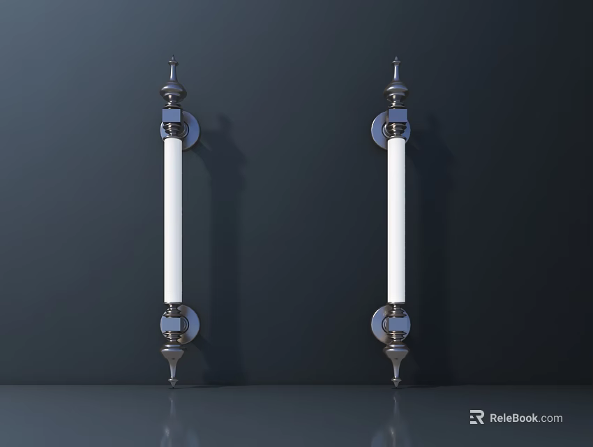 Modern Silver Metal Handles With White Accent And Decorative Ends Wall Mounted Design 3d model 