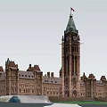 Historic Office Building Featuring Clock Tower Canadian Flag and Classical Architecture 3d model