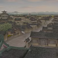 Ancient Architecture Complex With Traditional Tiled Roofs Courtyards And Distant Mountains