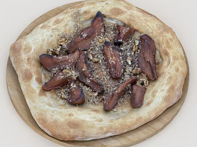 Baked Savory Flatbread Topped With Bacon Strips And Walnut Pieces 3d model