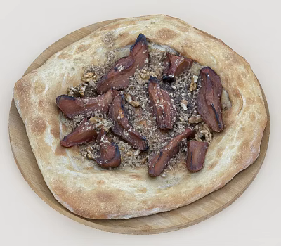 Baked Savory Flatbread Topped With Bacon Strips And Walnut Pieces 3d model