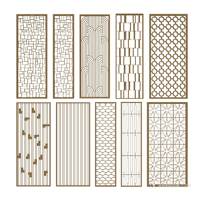 Stylish Room Dividers With Various Decorative Geometric Patterns And Designs 3d model