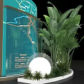 Modern Round Table And Chair Set With Glass Partition Green Plants And Ambient Lighting