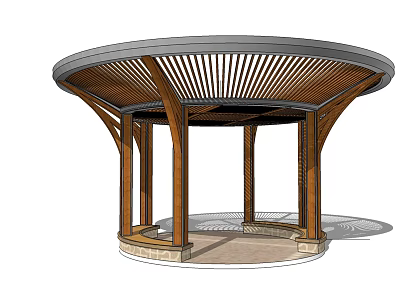 Modern Circular Pergola With Wooden Lattice Roof And Stone Base Columns 3d model