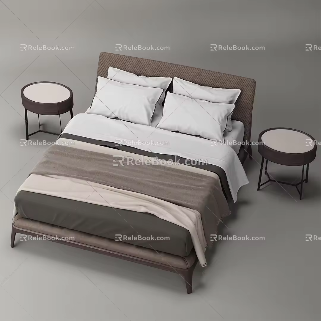 Modern Double Bed Simple Bedding Combination 3d model