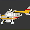 Yellow and Gray Toy Airplane with Red Stripes Lc Logo Wings Propeller and Wheels