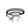Gray Circular Robotic Device With Blue Halo Ring Light And Multiple Orange Jointed Arms 3d model