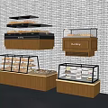 Bakery Display Shelves With Glass Doors And Wooden Cabinets For Displaying Baked Goods