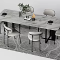 Modern Dining Table Set With Marble Top And Six Gray Chairs 3d model