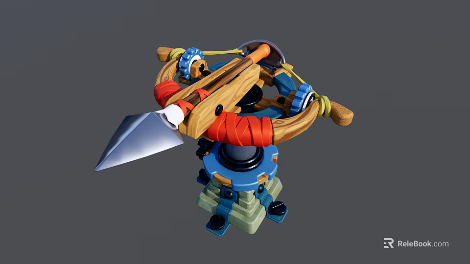 Wooden Weapon With Red Straps Metal Blade And Blue Base 3d model 