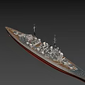 Detailed Warship Model With White Hull Red Bottom And Superstructure Antennas Turrets