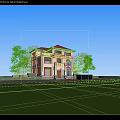 Elegant Detached Villa Exterior With Red Roof Trees Lawn Driveway And Car