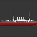 Model Warship With Red Hull Grey Body And White Superstructure On Black Background With Reflection