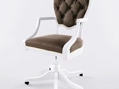 Office Chair with Tufted Brown Backrest Padded Seat White Armrests and Legs Swivel Design 3d model