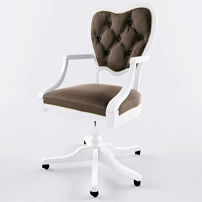 Office Chair with Tufted Brown Backrest Padded Seat White Armrests and Legs Swivel Design 3d model