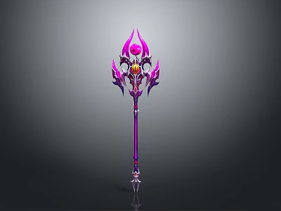 Ornate Purple Pink Staff With Glowing Gem And Intricate Decorative Details 3d model