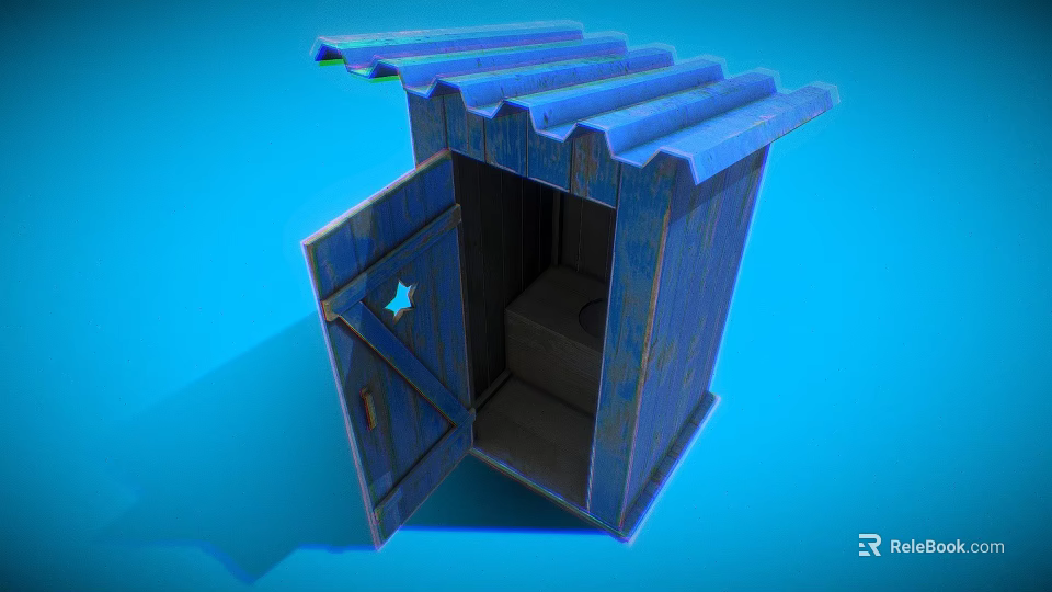 Blue Garden Shed With Corrugated Roof Open Door And Interior Shelf 3d model 