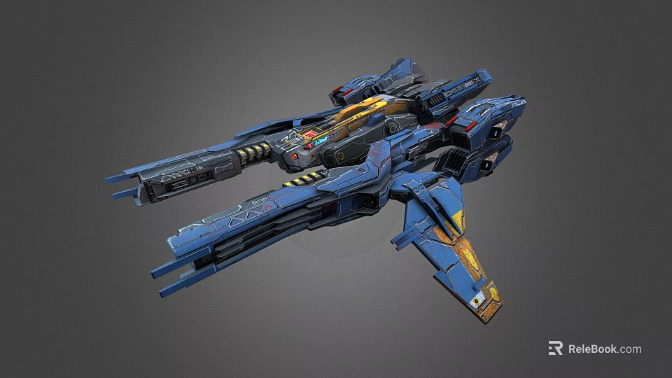 Blue Sci Fi Spacecraft with Detailed Futuristic Interstellar Design Modules 3d model 