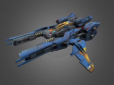 Blue Sci Fi Spacecraft with Detailed Futuristic Interstellar Design Modules 3d model
