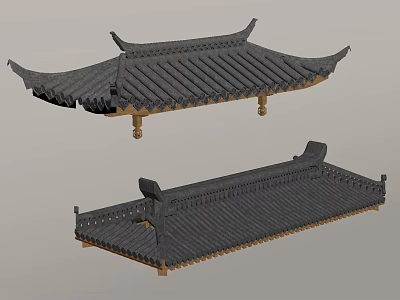 Traditional Chinese Roof Structure Design With Curved Eaves And Tile Details 3d model
