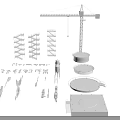 Construction Building Components Including Crane Staircases Water Tower And Circular Structures