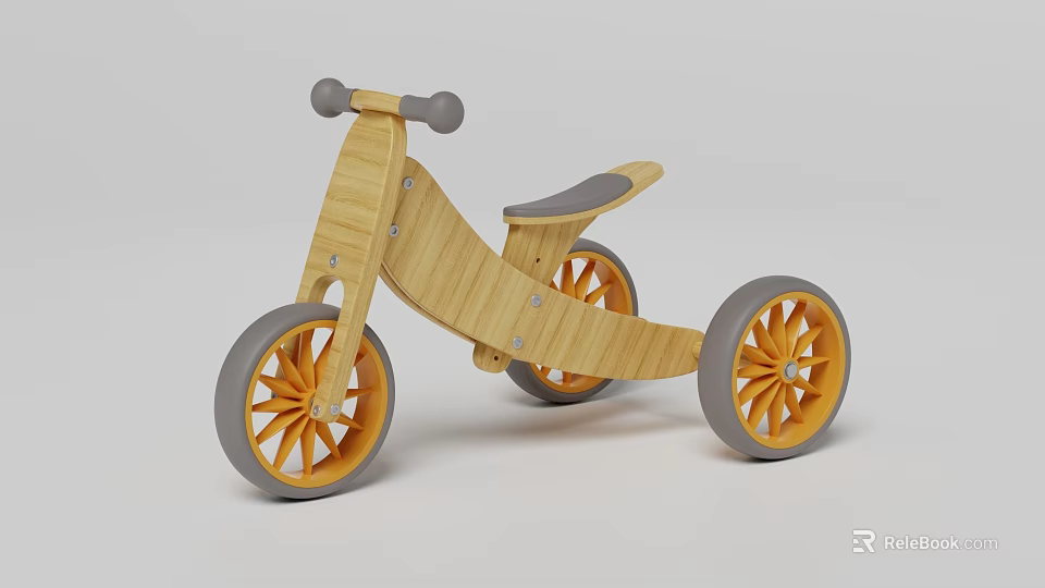 Wooden Children's Chair With Wheels Gray Seat And Orange Inner Wheel Accents 3d model 