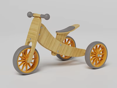 Wooden Children's Chair With Wheels Gray Seat And Orange Inner Wheel Accents 3d model