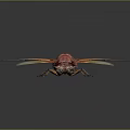 3D Rendered Red Cicada With Transparent Orange Veined Wings And Detailed Body Structure