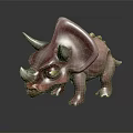 Cute Pink Triceratops Reptile Toy Figure With Green Eyes And Horns