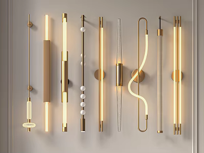 Modern Wall Lamps With Sleek Gold Metallic Design And Curved Linear Lighting Fixtures 3d model