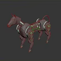 Robotic Horse Sculpture Featuring Metallic Body Mechanical Joints And Gear Details