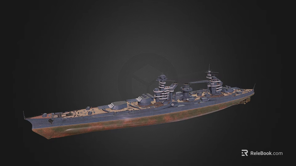 Historical Warship With Multiple Turrets Bridge Mast And Deck Equipment 3d model 