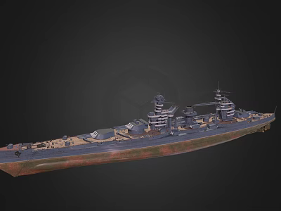 Historical Warship With Multiple Turrets Bridge Mast And Deck Equipment 3d model