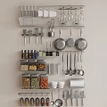 Wall Mounted Kitchen Utensils Storage Organizer With Hanging Cookware Jars And Dinnerware 3d model