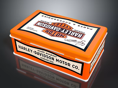 Harley Davidson Motorcycle Vintage Orange Tin Box With Motor Co Logo 3d model