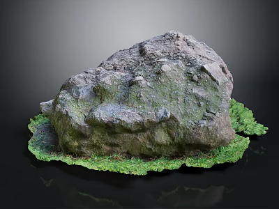 Natural Wooden Stone Decorative Rock With Textured Surface And Green Moss Accent 3d model