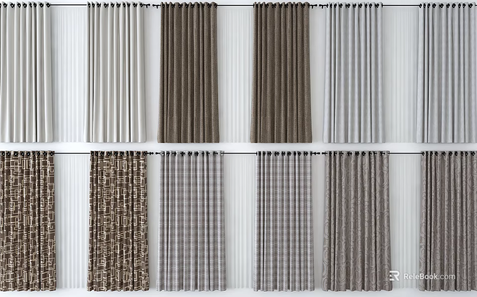 Curtain Collection With Various Colors Patterns And Textures For Home Interior 3d model