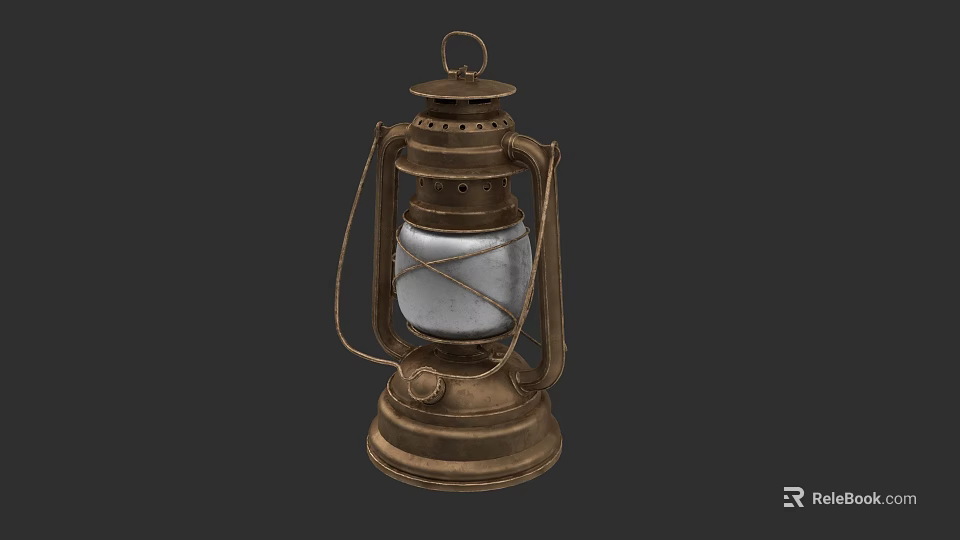 Vintage Brass Lantern With Glass Shade Metal Frame And Classic Design 3d model 