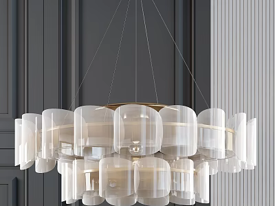 Elegant Modern Transparent Chandelier With Circular Multi Layer Acrylic Design And Vertical Striped Dark Wall 3d model