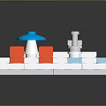 Colorful Lego Bath Toy with Blue Water Pool Red Accents and Checkered Blocks