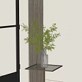 Modern Interior Decor with Transparent Glass Vase and Green Branches on Gold Frame Table