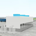 Industrial Chemical Plant With Storage Tanks Pipelines Tall Towers And Green Waterfront