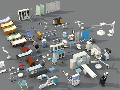 Comprehensive Medical Devices Collection Including Hospital Beds Surgical Lights And Imaging Systems 3d model