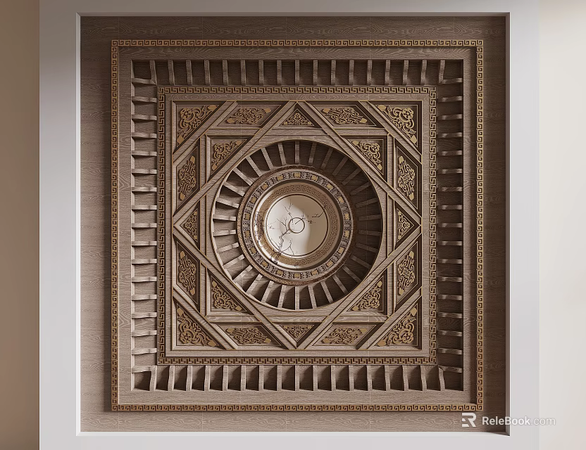 Ornate Ceiling Featuring Geometric Patterns And Relief Details 3d model 
