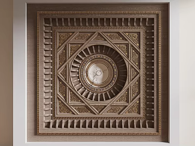 Ornate Ceiling Featuring Geometric Patterns And Relief Details 3d model